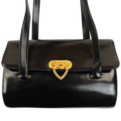 Vintage 2000s Moschino Heart Clasp Leather Shoulder Bag