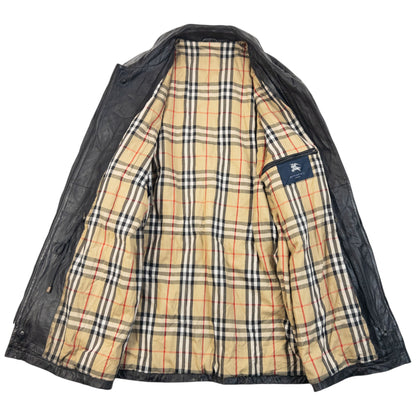 Vintage 2000s Burberry Nova Check Lined Leather Jacket Size L