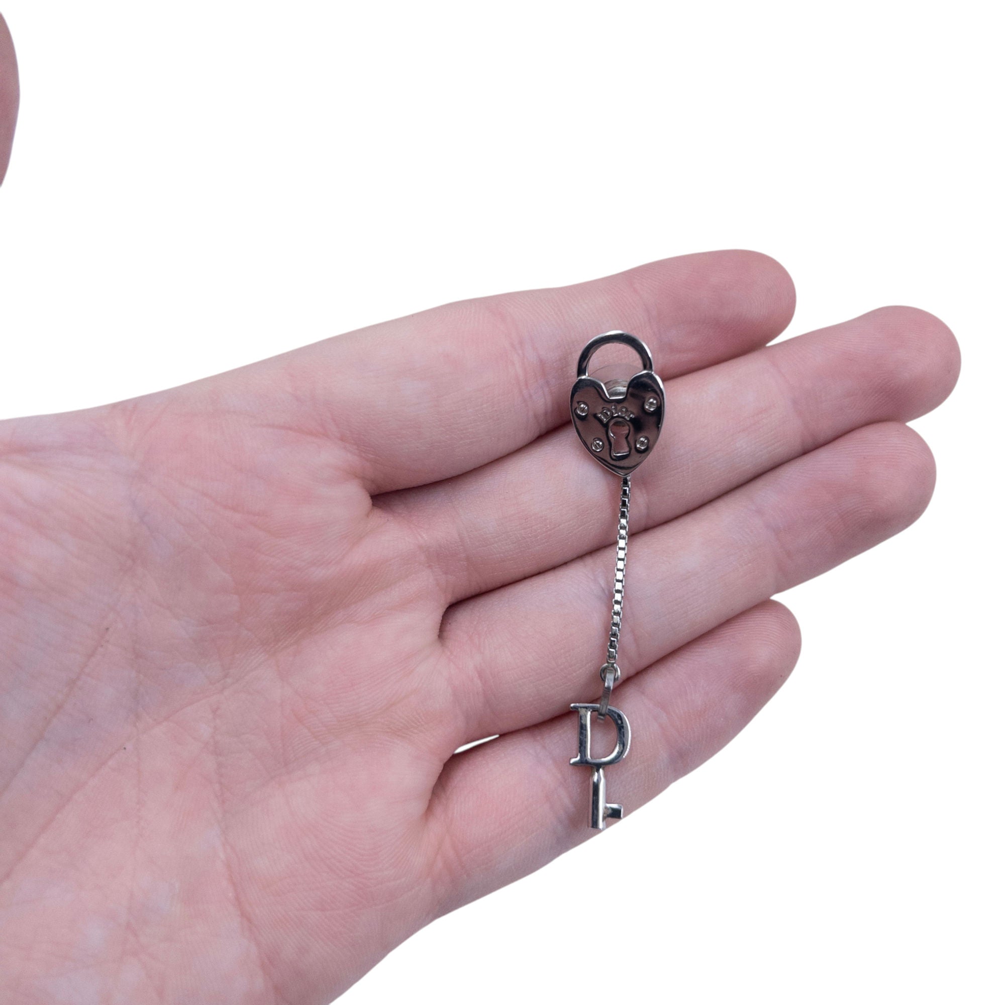 Vintage Dior Silver Heart Lock & Key Earrings