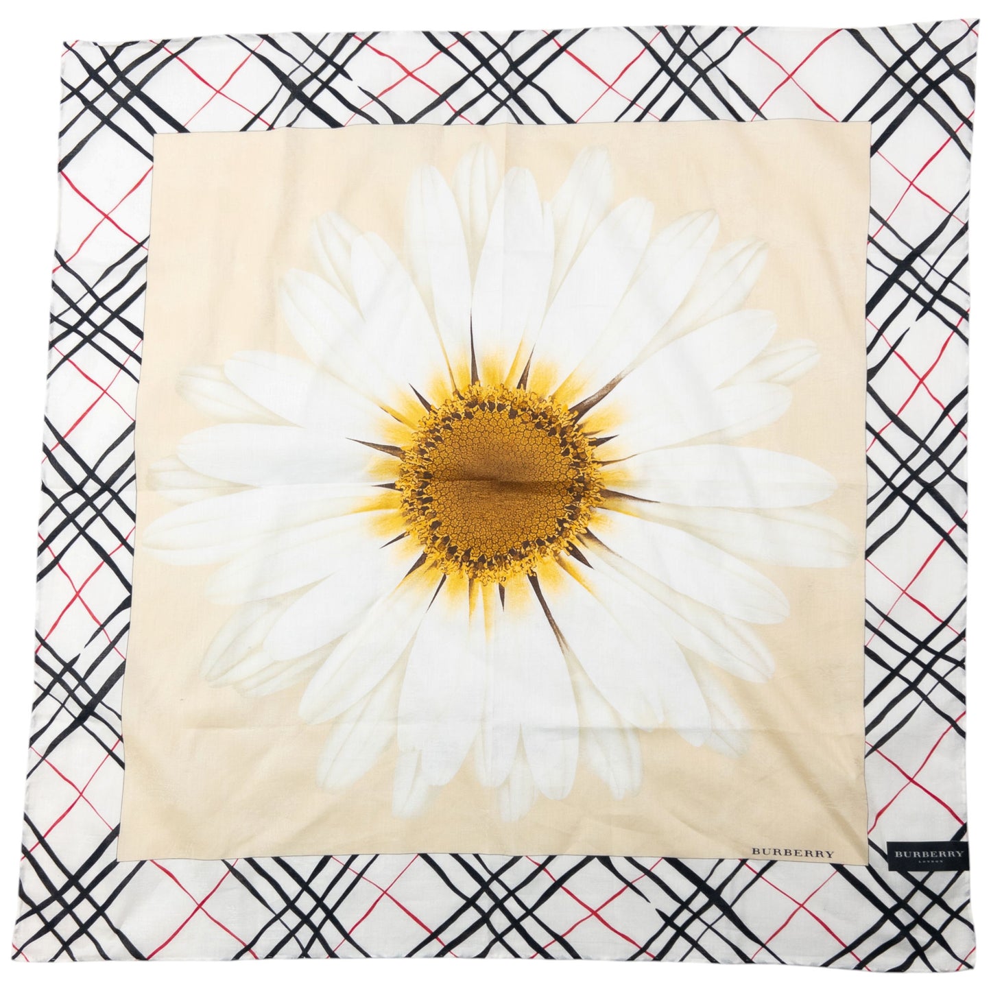Vintage 2000s Burberry Nova Check Daisy Print Silk Scarf