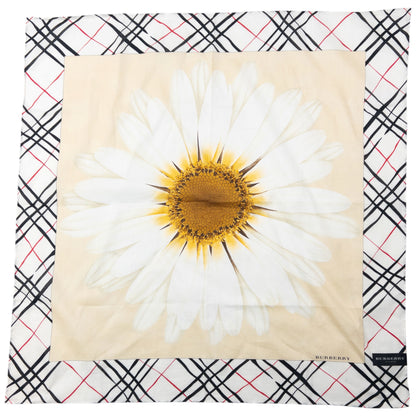 Vintage 2000s Burberry Nova Check Daisy Print Silk Scarf