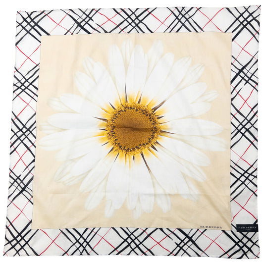 Vintage 2000s Burberry Nova Check Daisy Print Silk Scarf