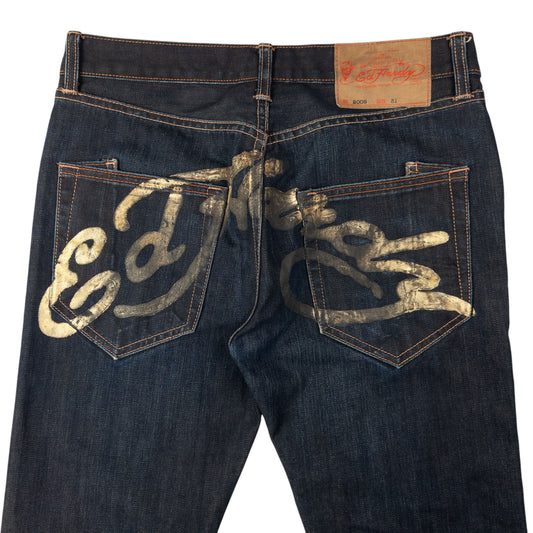 Vintage Ed Hardy Gold Paint Denim Jeans Size W32