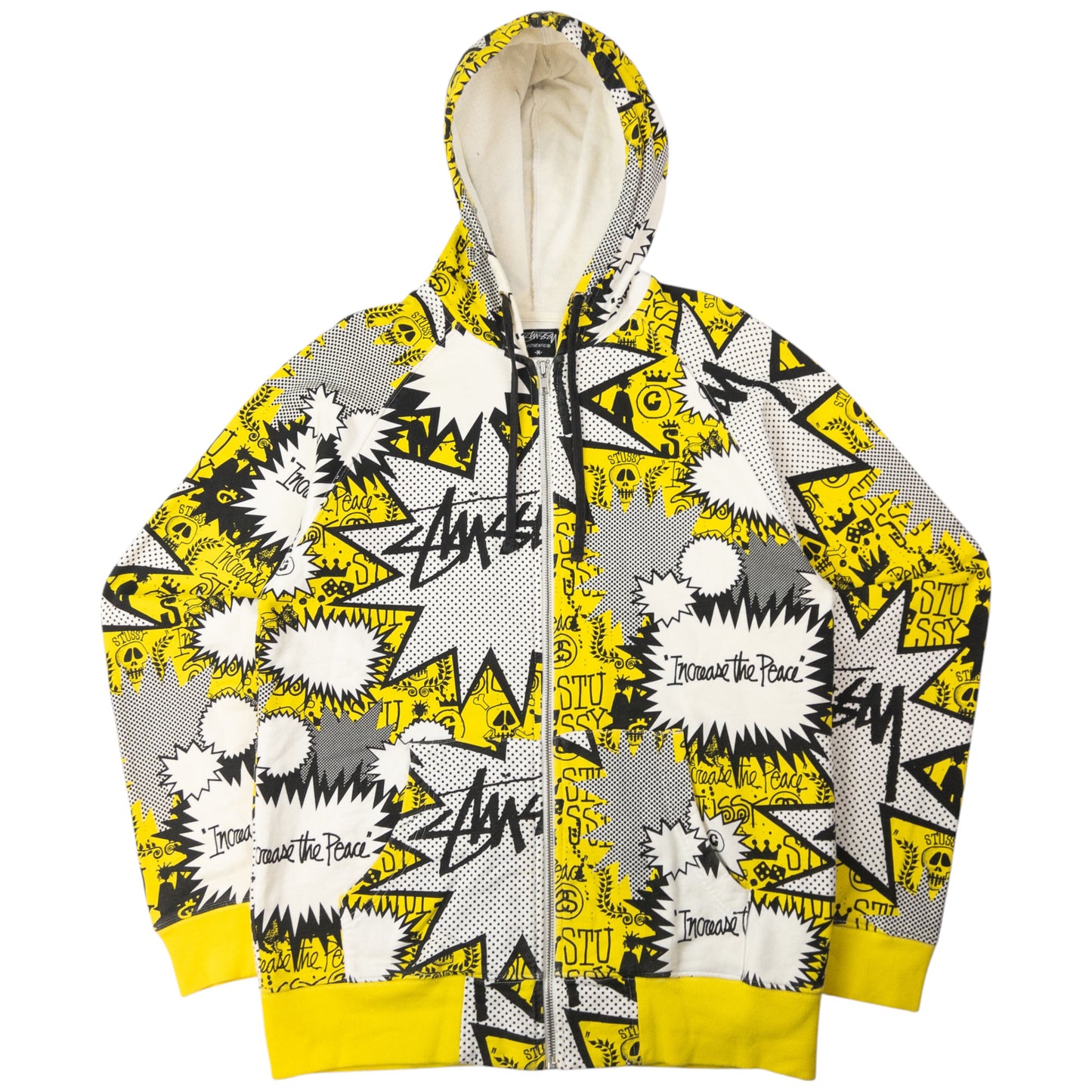 Vintage Stussy Comic Graffiti Zip Up Hoodie Size M