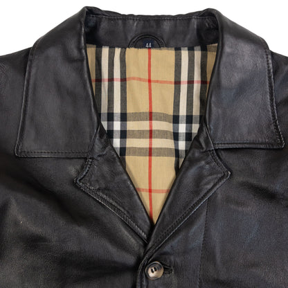 Vintage 2000s Burberry Nova Check Lined Leather Jacket Size XL