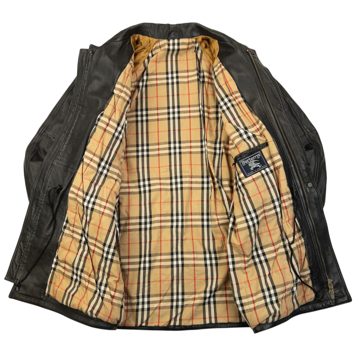 Vintage 90s Burberry Nova Check Lined Leather Jacket Size XL