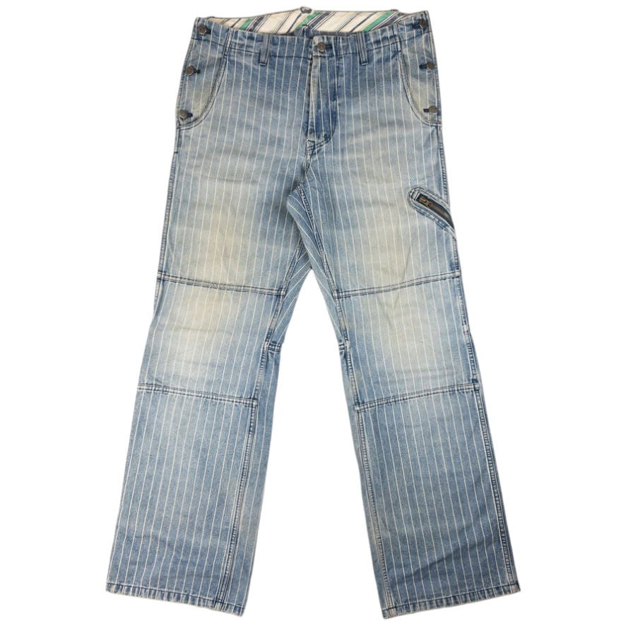 Vintage PPFM Striped Button Detail Denim Jeans Size W35