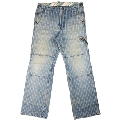 Vintage PPFM Striped Button Detail Denim Jeans Size W35