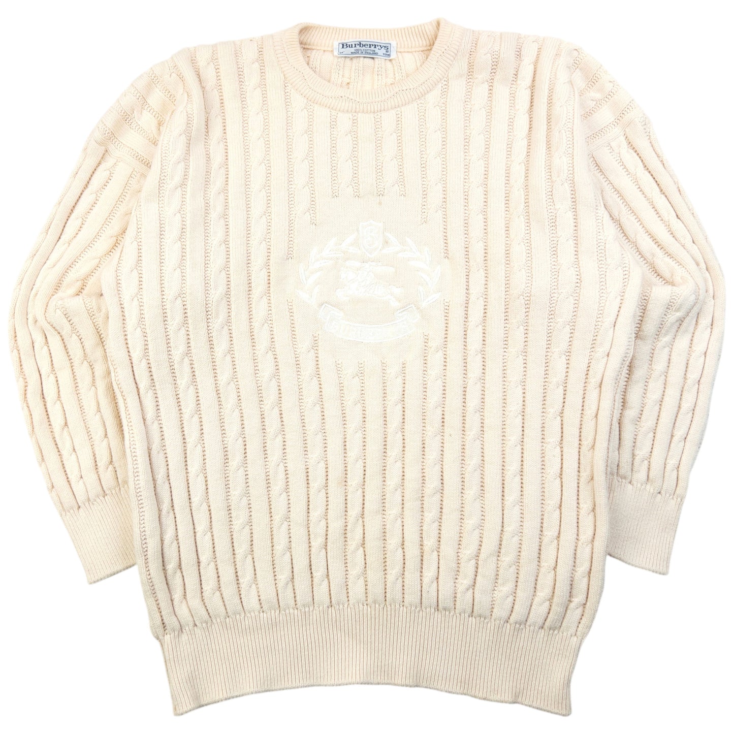 Vintage 90s Burberry Embroidered Cable Knit Jumper Size