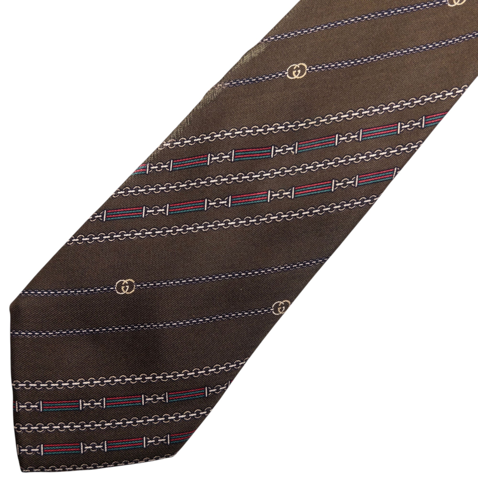 Vintage Gucci Chain Stripe Silk Tie