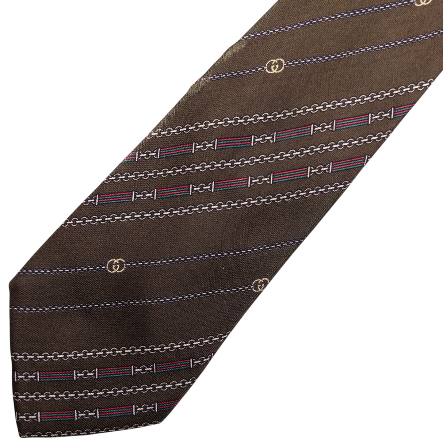 Vintage Gucci Chain Stripe Silk Tie