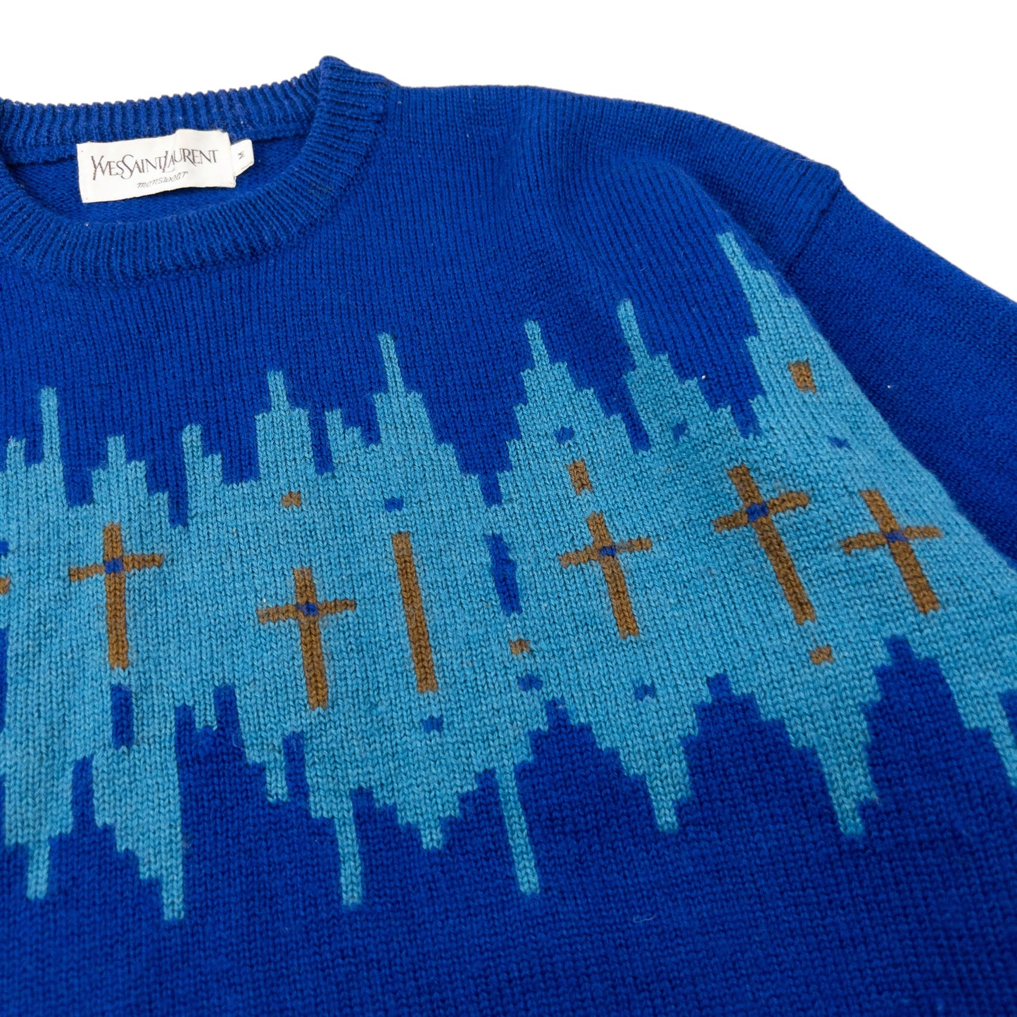 Vintage 80s YSL Yves Saint Laurent Pattern Wool Knit Jumper Size M