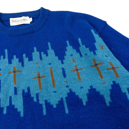 Vintage 80s YSL Yves Saint Laurent Pattern Wool Knit Jumper Size M