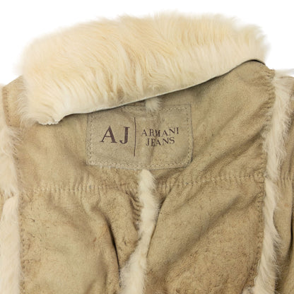 Vintage 2000s Armani Jeans Fur Lined Suede Gilet Womens Size L