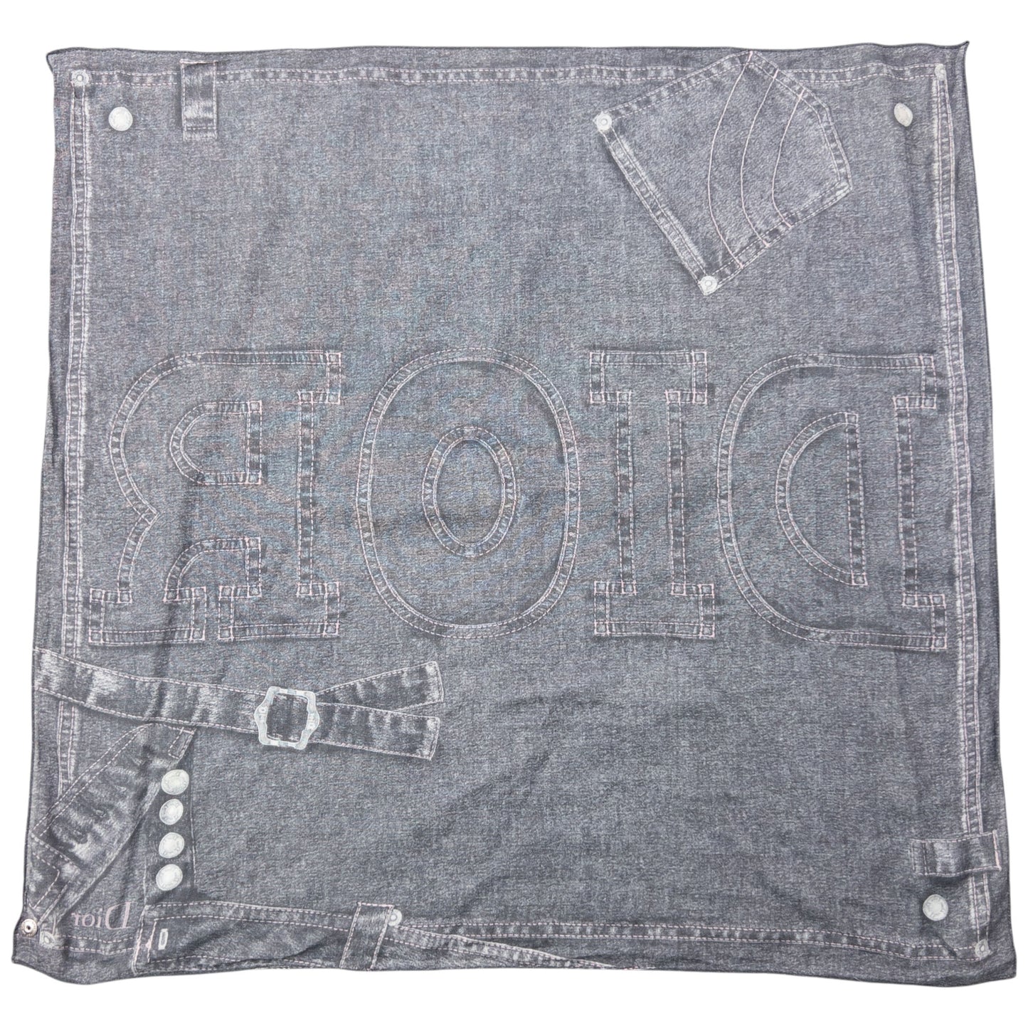 Vintage 2000s Dior By John Galliano Denim Print Silk Scarf