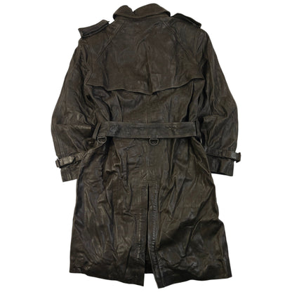 Vintage Burberry Nova Check Lined Belt Waist Leather Trench Jacket Size M
