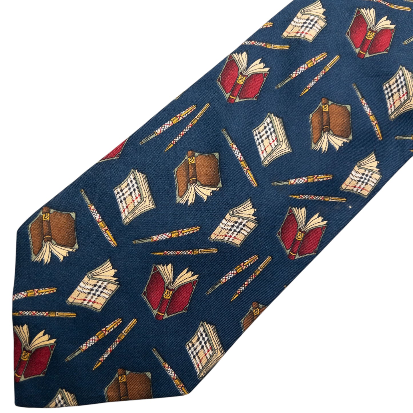 Vintage 90s Burberry Book & Pen Pattern Silk Tie