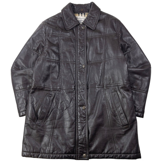 Vintage 80s Burberry Nova Check Lined Leather Jacket Womens Size XL