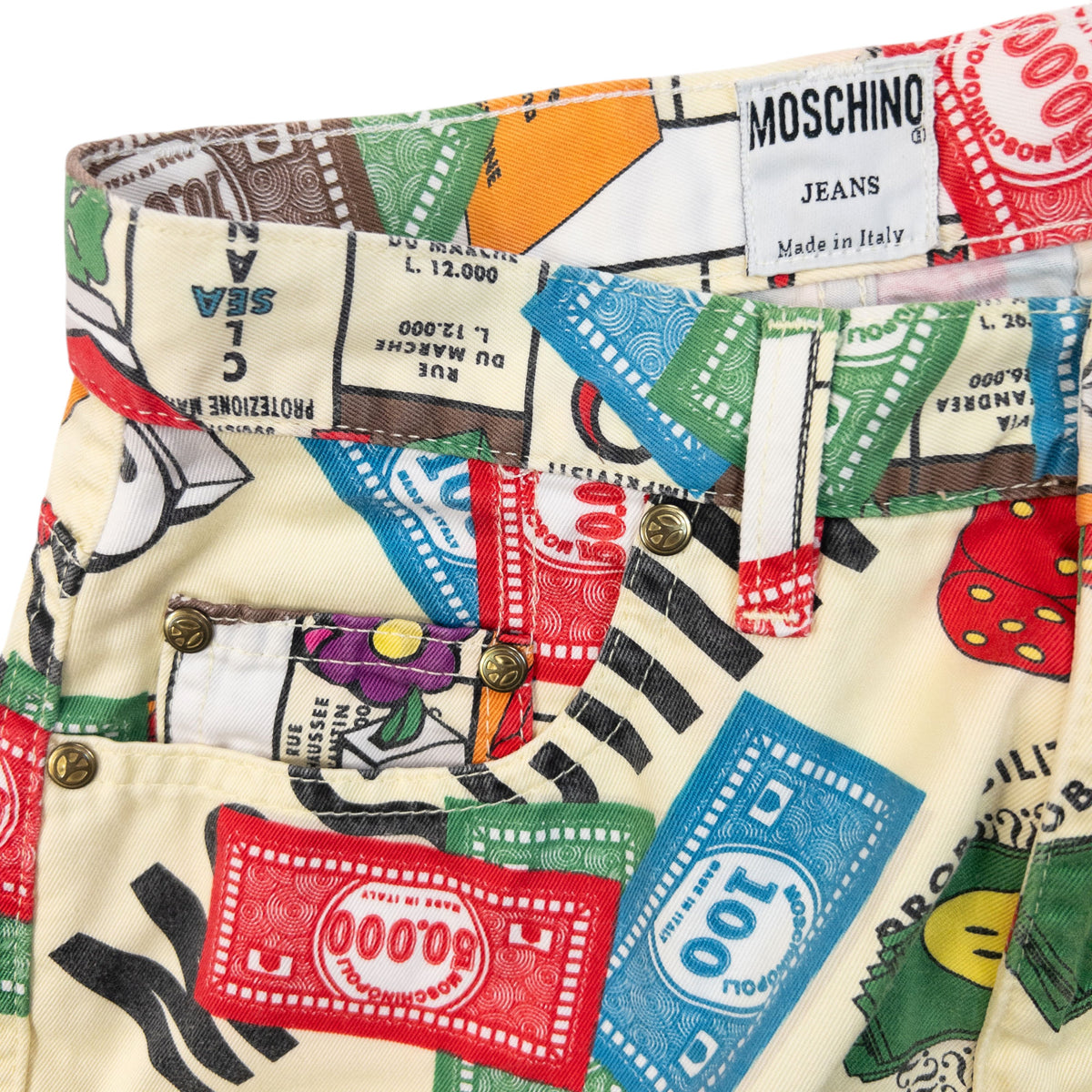 Vintage 90s Moschino Jeans Monopoly Parody Print Trousers, photo 5