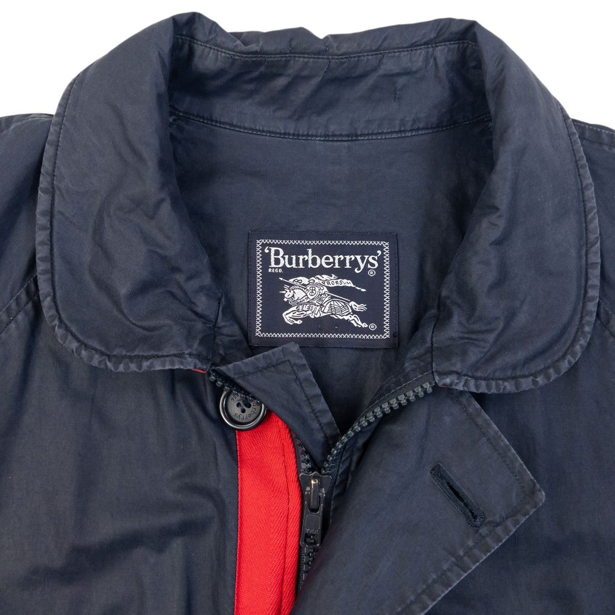 Vintage 90s Burberry Zip Up Rain Jacket in navy, photo 3