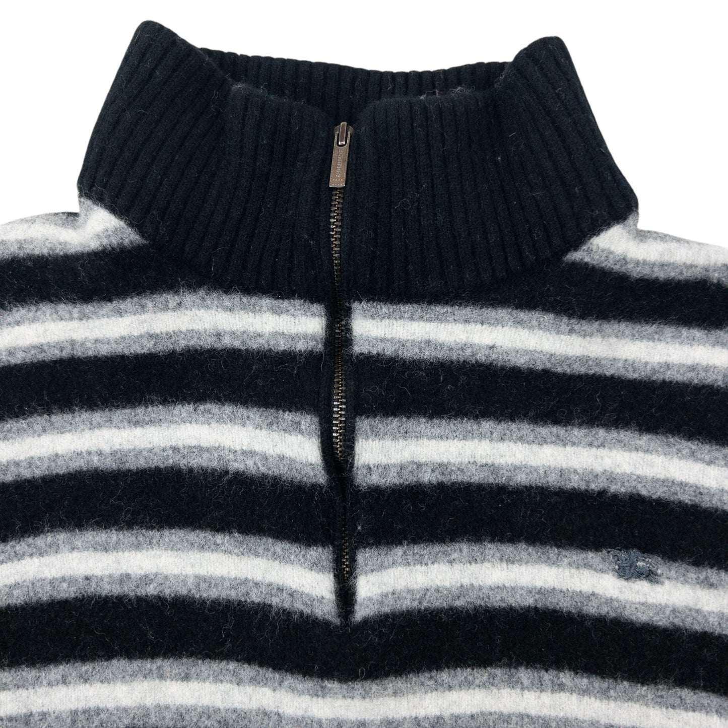 Vintage 2000s Burberry Q Zip Striped Wool Jumper Womens Size XS