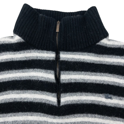 Vintage 2000s Burberry Q Zip Striped Wool Jumper Womens Size XS