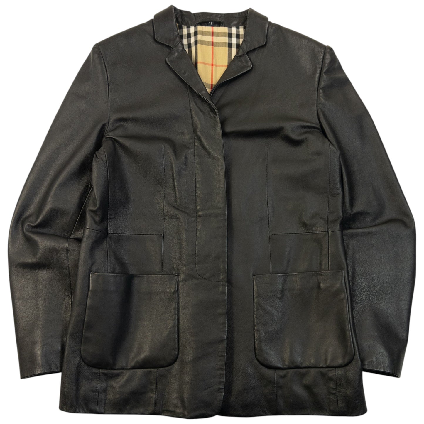 Vintage 2000s Burberry Nova Check Lined Leather Jacket Size S