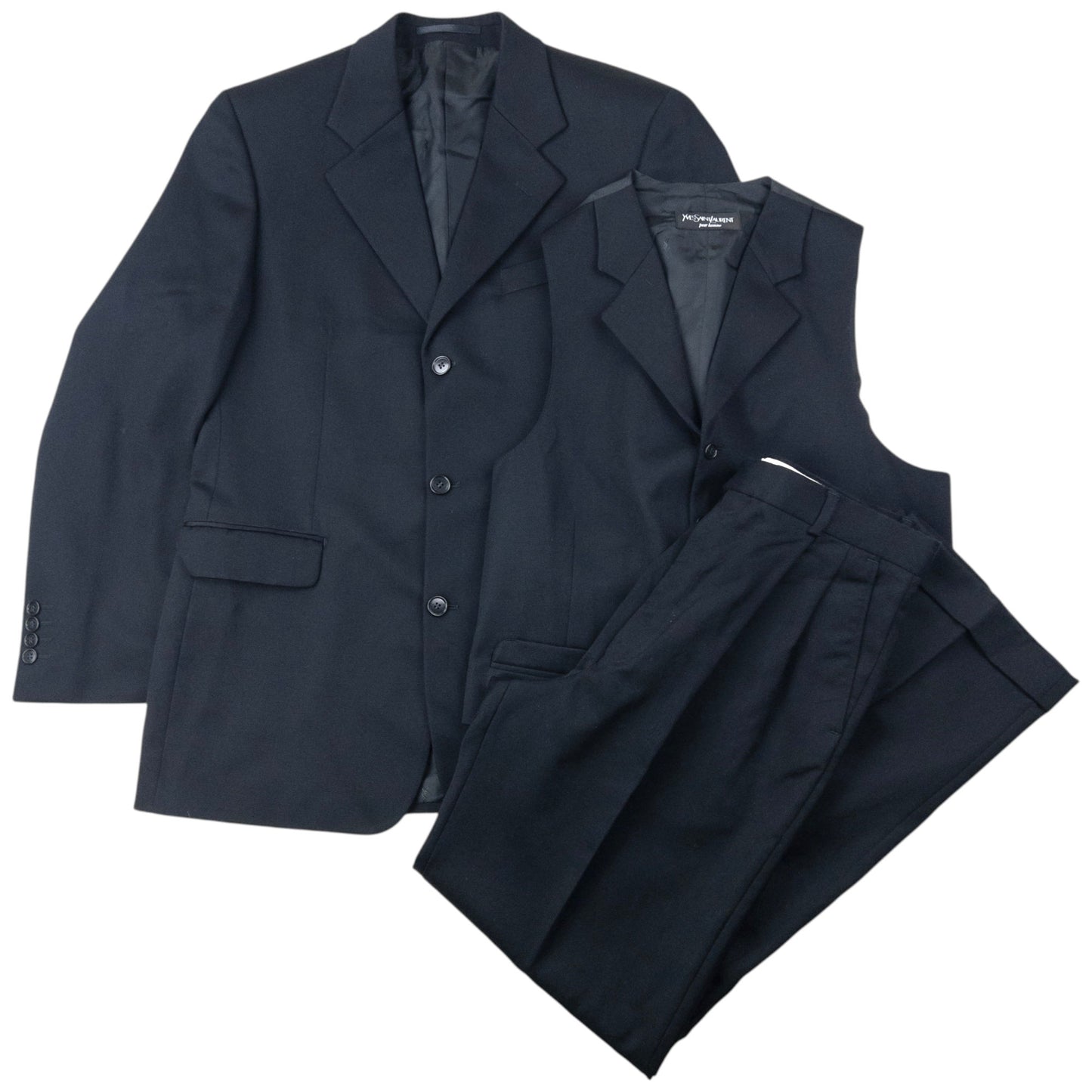 Vintage 90s YSL Yves Saint Laurent Three Piece Wool Suit Set Size M