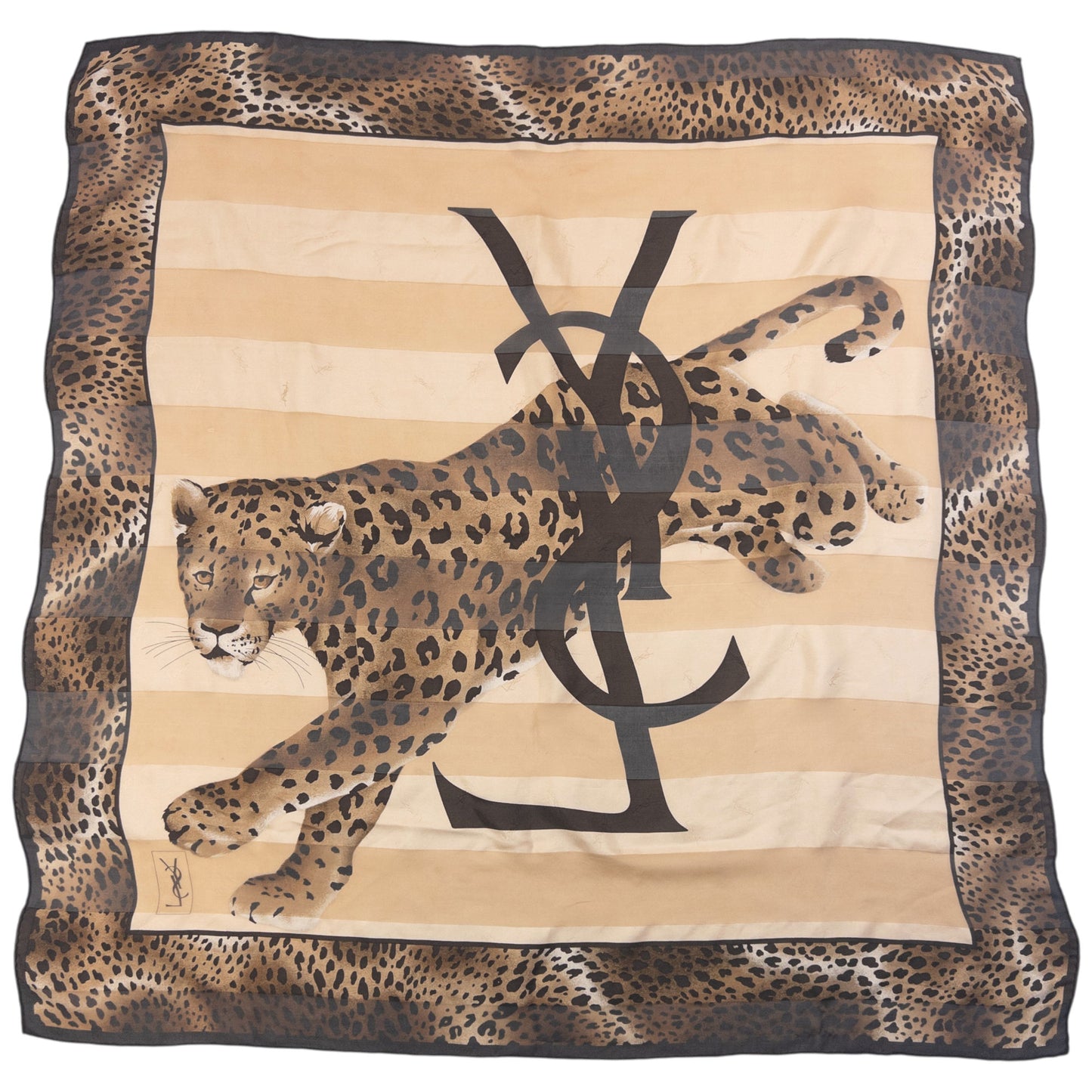 Vintage 90s YSL Yves Saint Laurent Leopard Print Silk Scarf