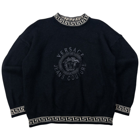 Vintage 1996 Versace Jeans Couture Embroidered Wool Jumper Size XS