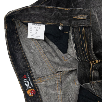 Vintage Jizo Bosatsu Embroidered Troll Skull Japanese Denim Jeans Size W30