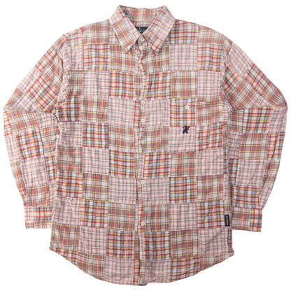 Vintage Stussy Patchwork Long Sleeve Button Up Shirt Size M