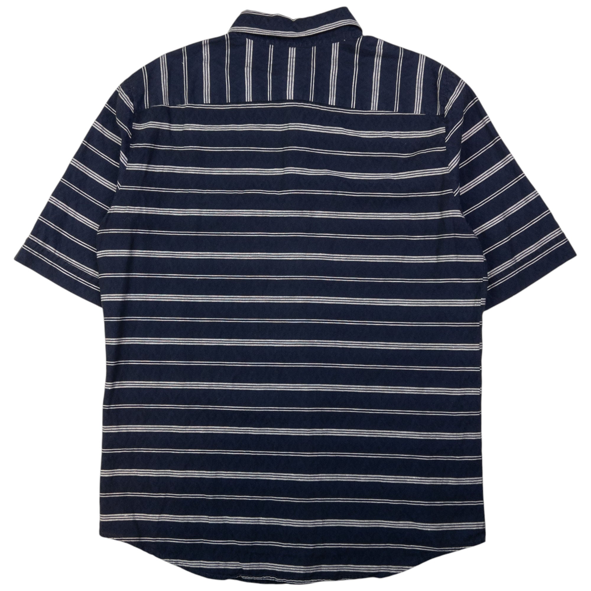Vintage Armani Jeans Striped Short Sleeve Button Up Shirt Size M