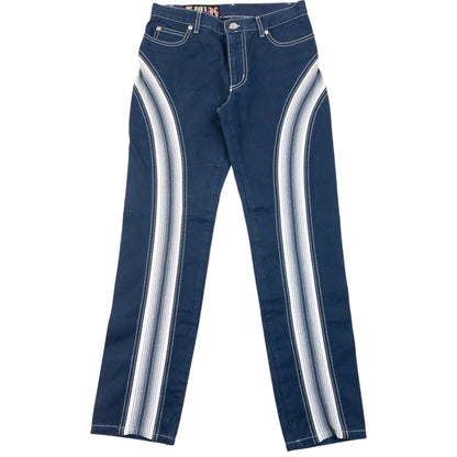 Vintage 2000s Jean Paul Gaultier JPG Denim Jeans in blue, stretch striped panel design