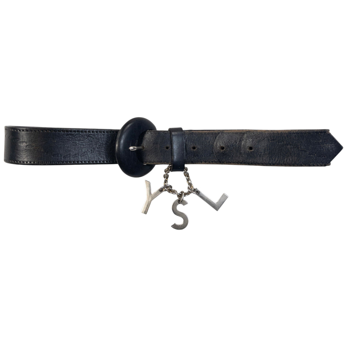 Vintage 2000s YSL Yves Saint Laurent Charm Leather Belt in black, photo 8
