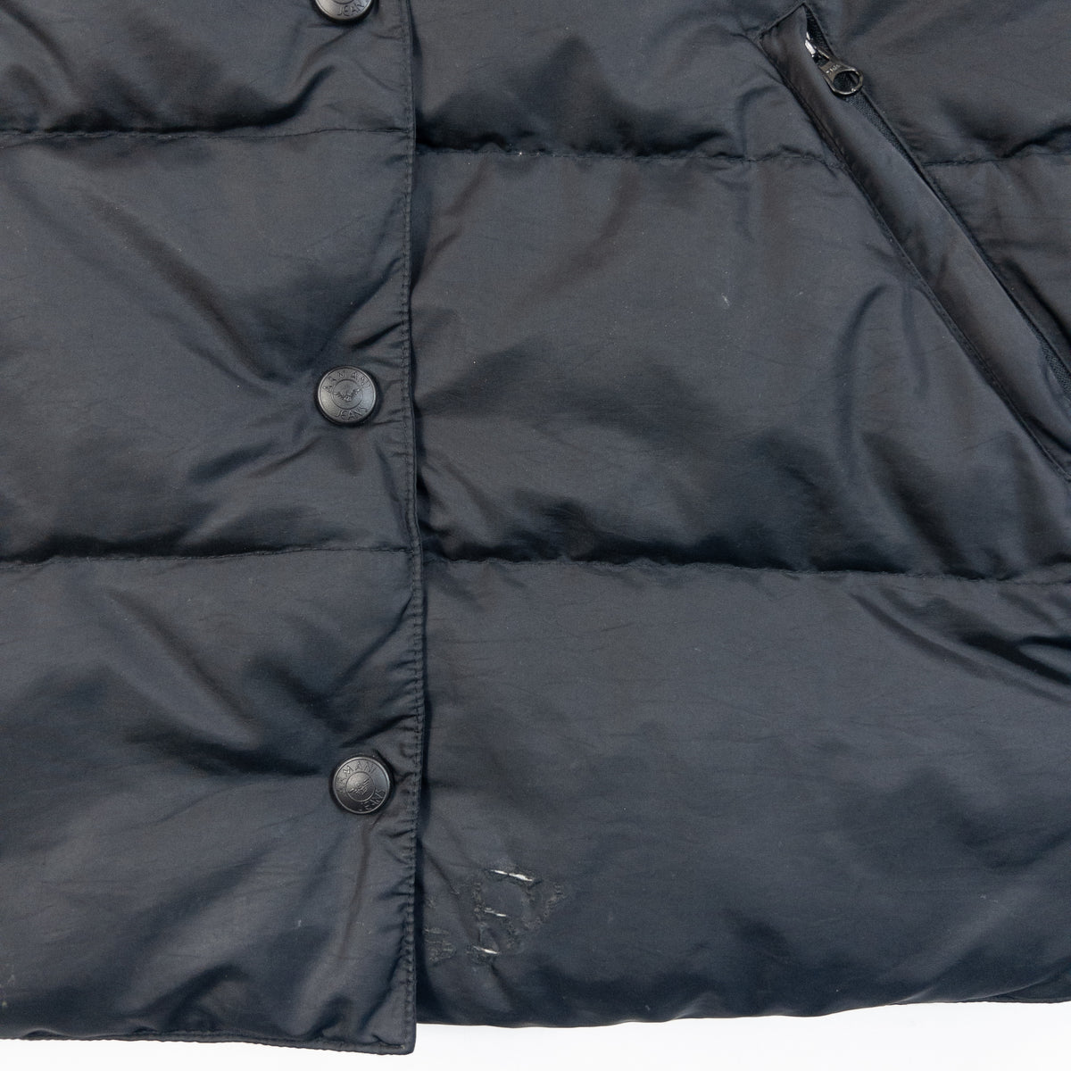 Vintage 90s Armani Jeans Button Up Puffer Jacket in black, photo 7