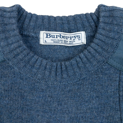 Vintage 90s Burberry Suede Patch Wool Jumper Size M