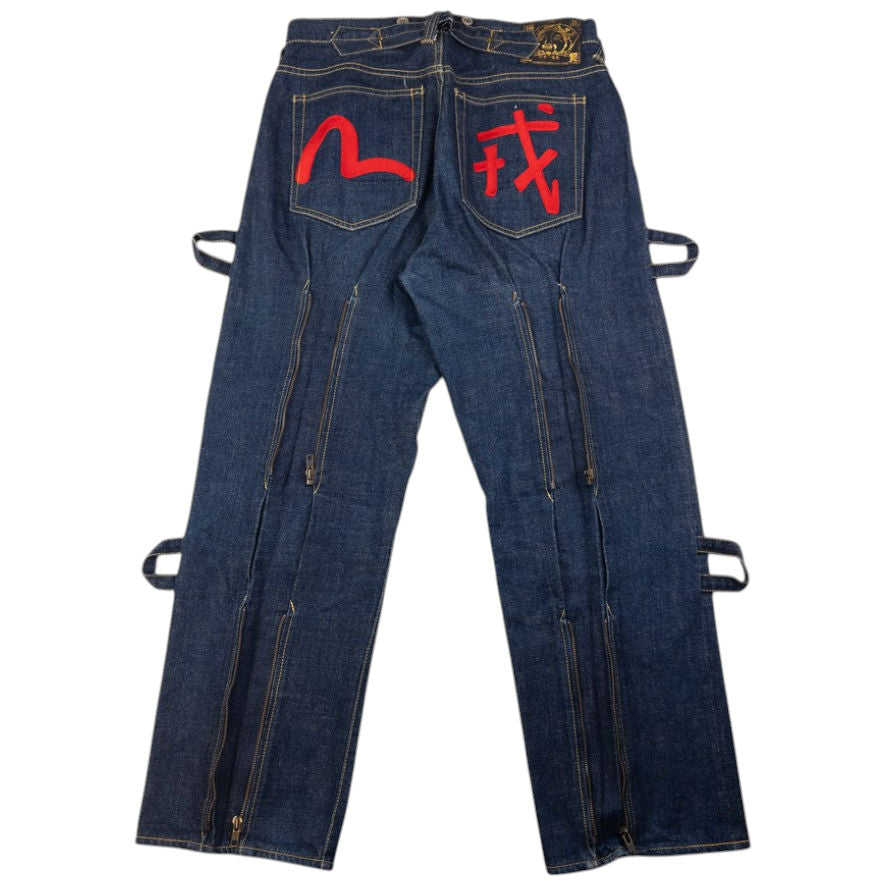 Vintage Evisu Zip Bondage Embroidered Gull Japanese Denim Jeans Size W32