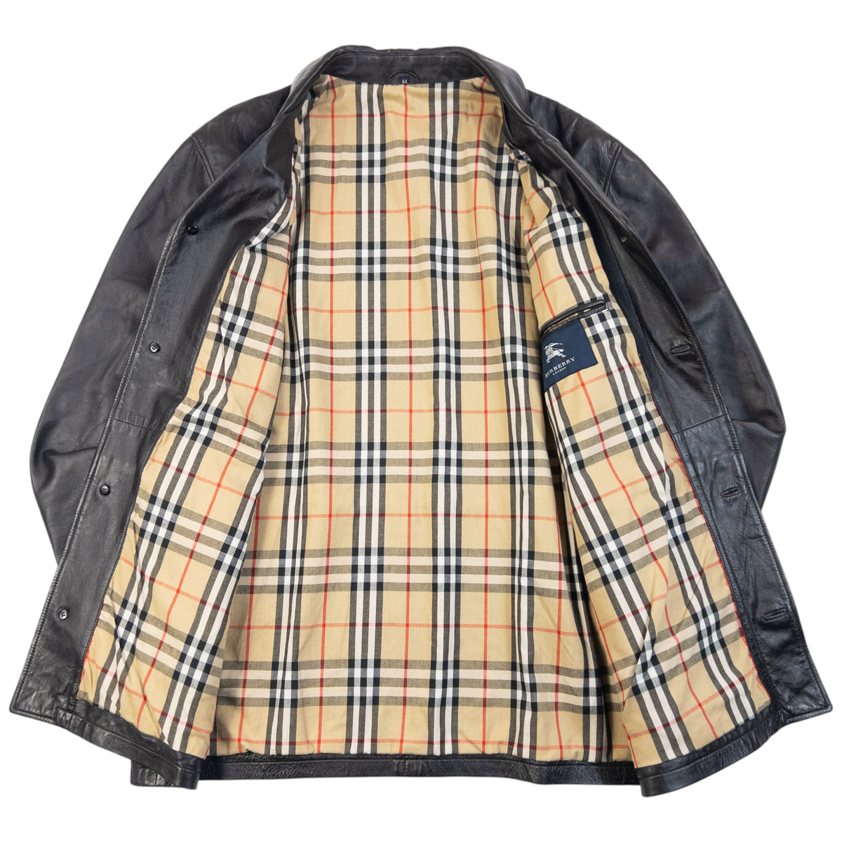 Vintage 2000s Burberry Nova Check Lined Leather Jacket Size XL