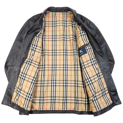 Vintage 2000s Burberry Nova Check Lined Leather Jacket Size XL