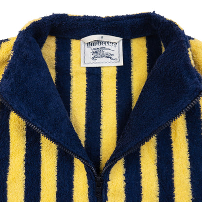Vintage 90s Burberry Striped Terry Cloth Zip Up Jacket Size L