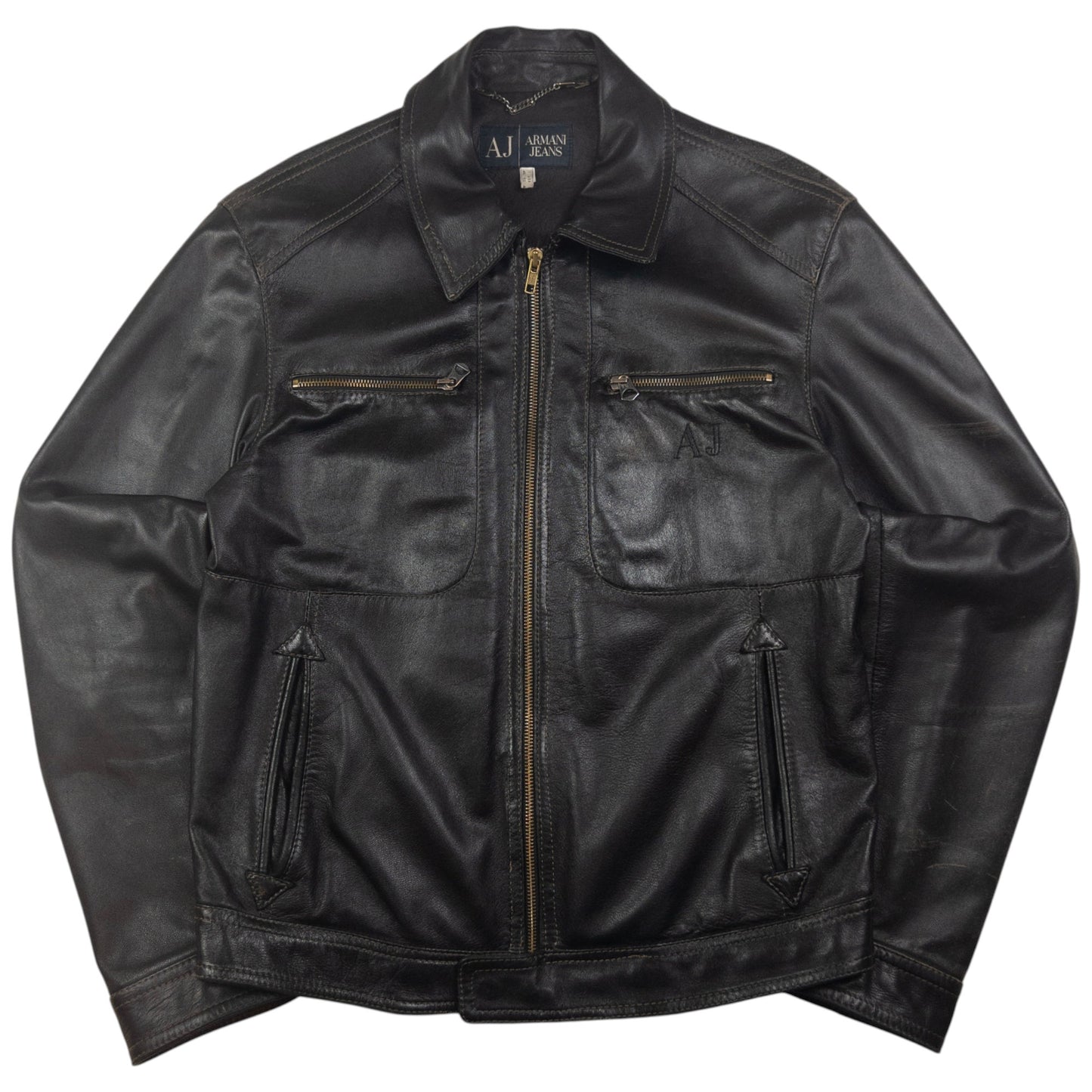 Vintage Armani Jeans Zip Up Leather Jacket Size M