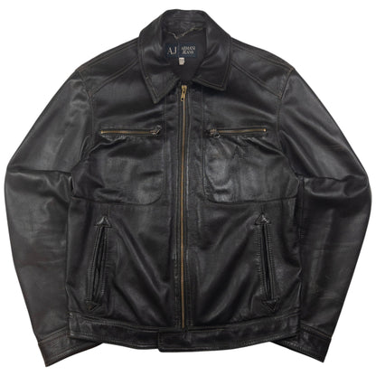 Vintage Armani Jeans Zip Up Leather Jacket Size M