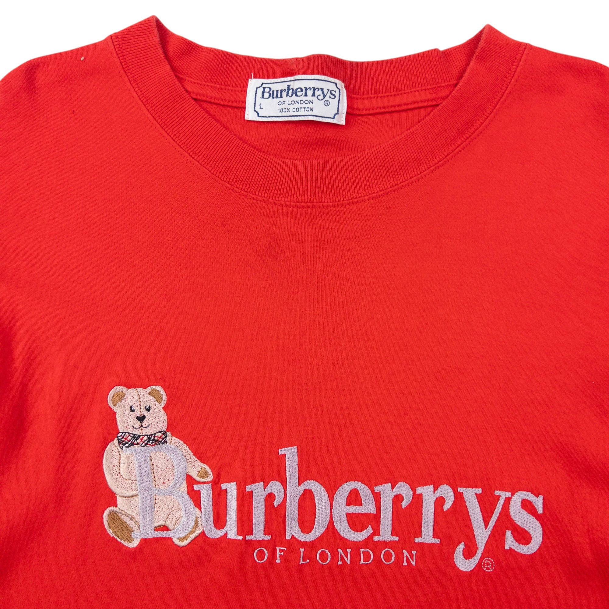 Vintage 90s Burberry Embroidered Teddy Bear Long Sleeve T Shirt Size M