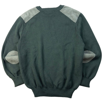 Vintage 90s Burberry Suede Patch Wool Jumper Size S