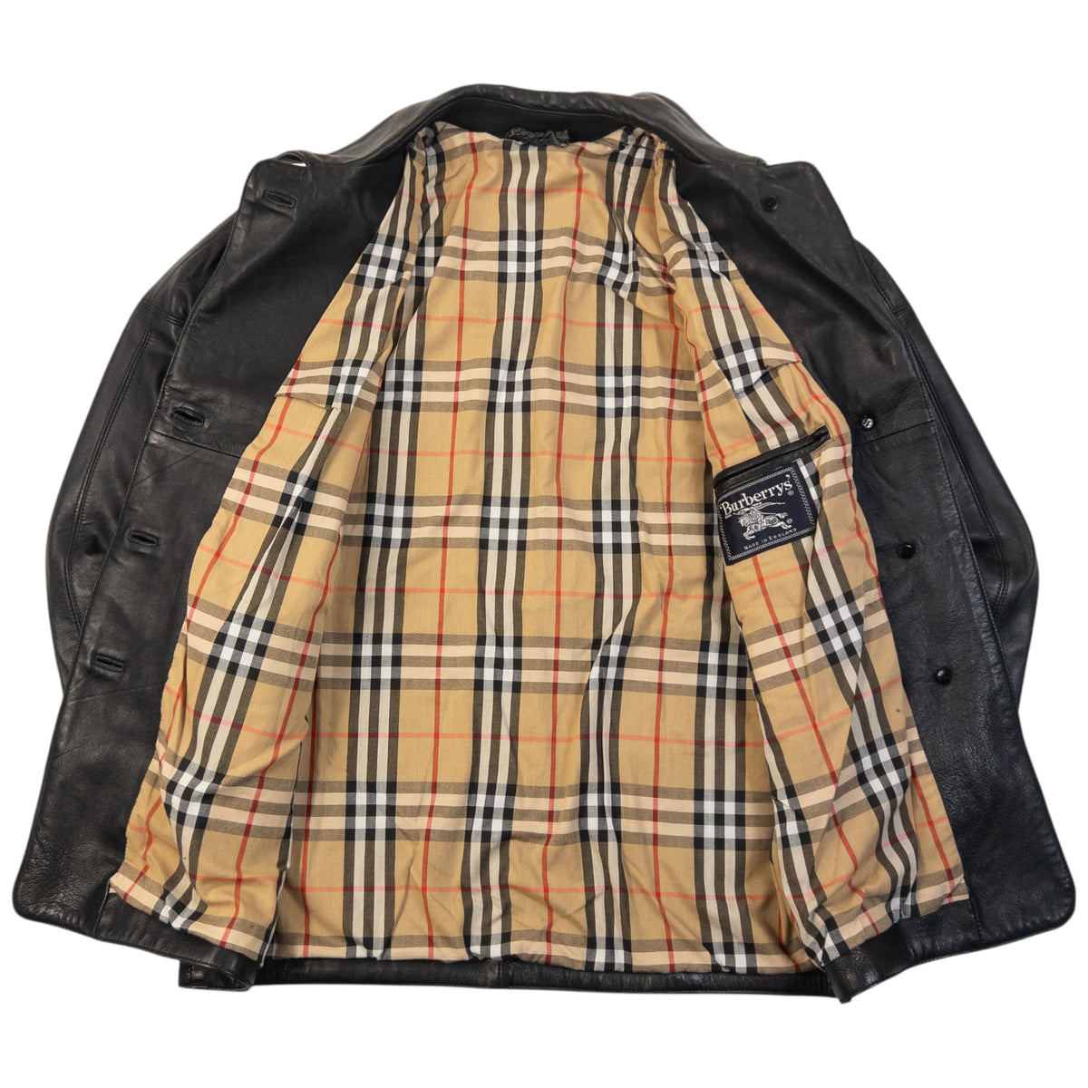 Vintage 90s Burberry Nova Check Lined Leather Jacket Womens Size L