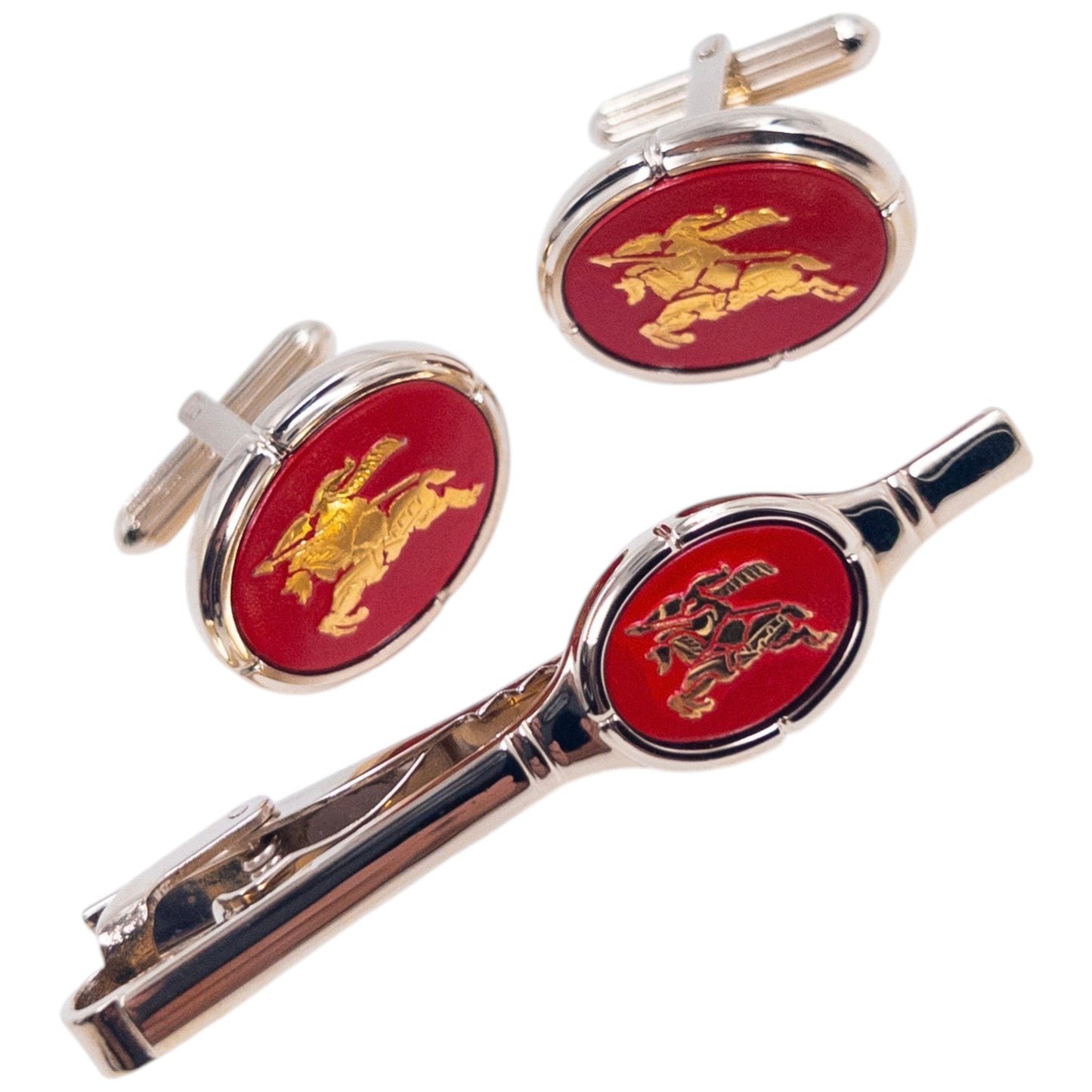 Vintage 90s Burberry Cufflinks & Tie Clip Set