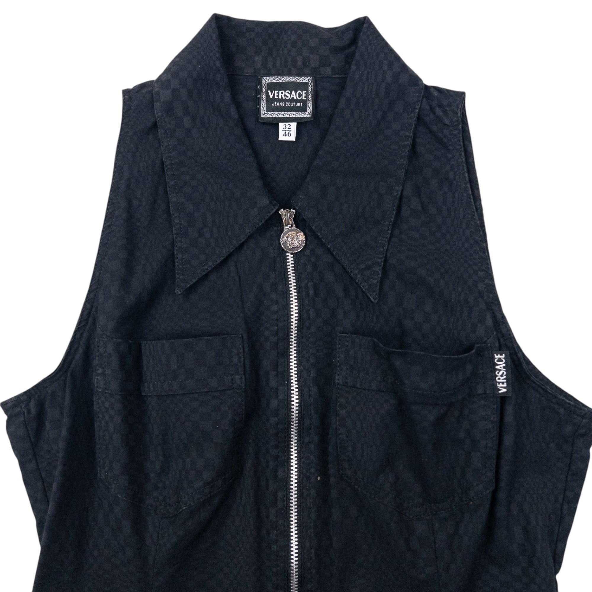 Vintage 90s Versace Jeans Couture Full Zip Collar Dress Womens Size M