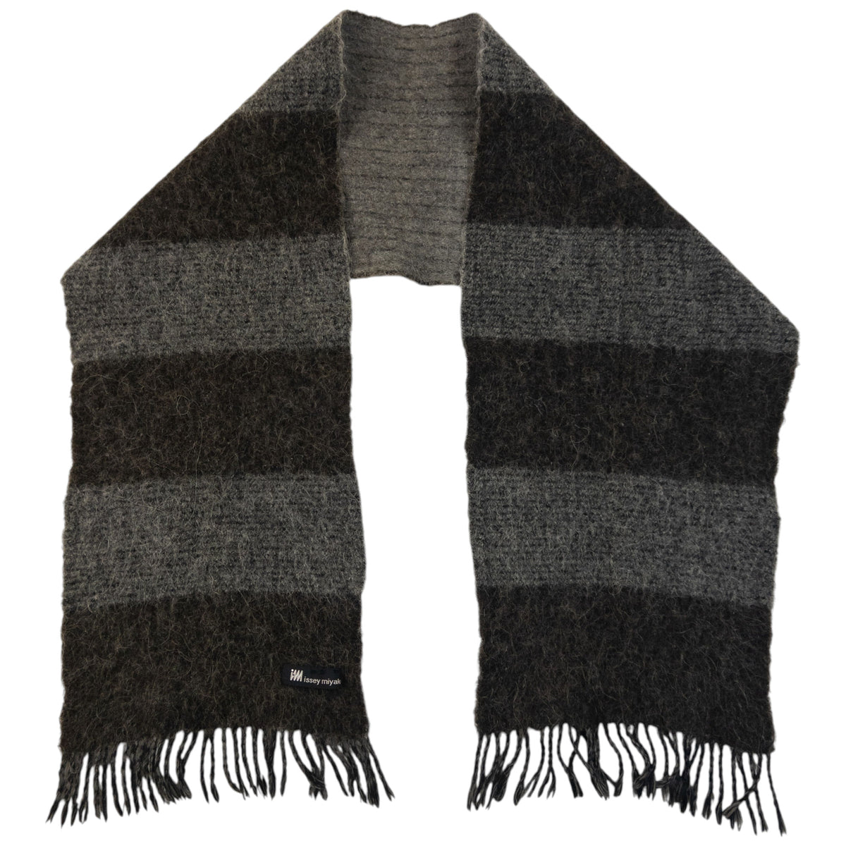Vintage 2000s Issey Miyake Striped Wool Tassel Scarf