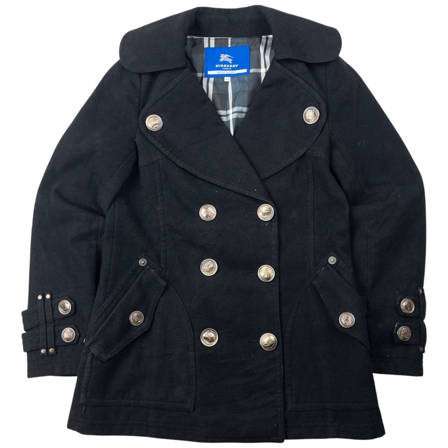 Vintage 2000s Burberry Blue Label Nova Check Lined Peacoat Jacket Womens Size M